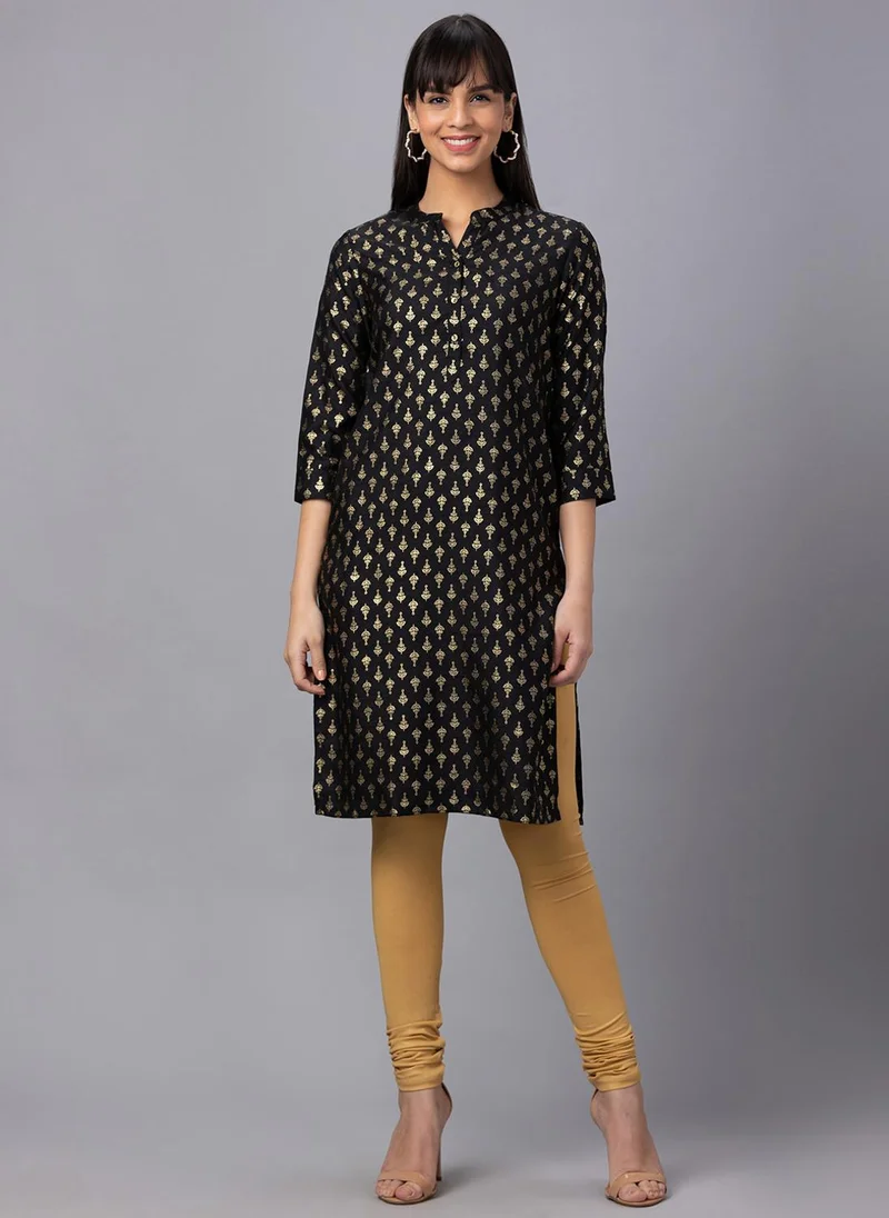 جلو باص Women Ethnic Motifs Printed Band Collar Straight Kurta
